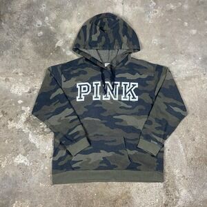 Vintage Y2K PINK Victoria's Secret Hoodie Women's Size L Camo Hooded Pullover